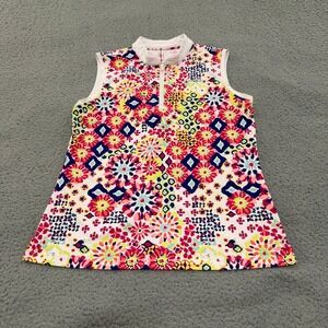 Lillie Green Golf Top Womens Medium Floral Geometric Quarter Zip Sleeveless